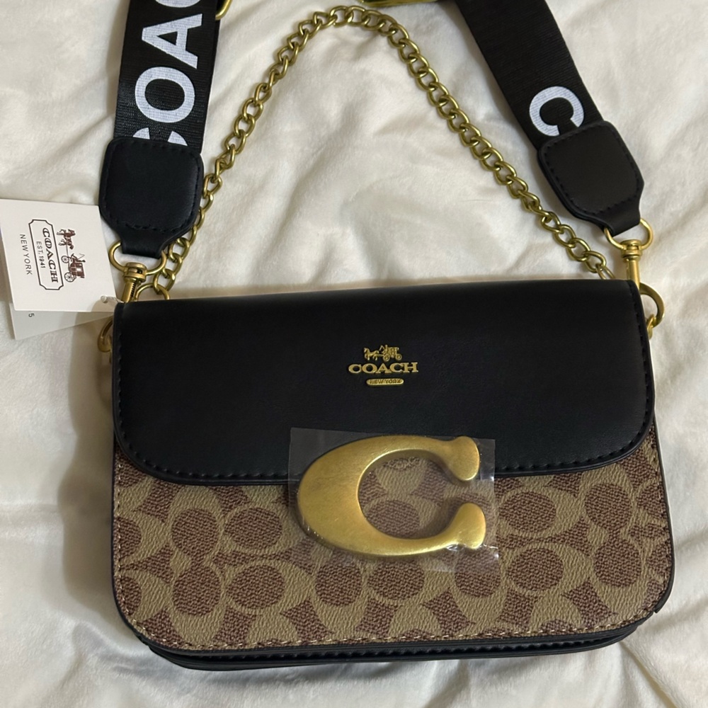 Black and Tan Crossbody with Gold Accents